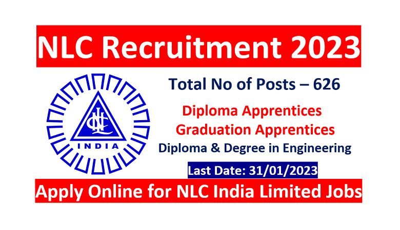 Careers in NLC India Limited Recruitment 2023 for Graduate and Technician (Diploma) Apprentices - 626 Posts for Freshers, Official Notification Pdf, Apply Online Through www.nlcindia.in, Syllabus, etc.