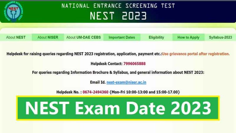 Nest Exam Date and Time 2023 Application Form, Admit Card, Syllabus Pdf