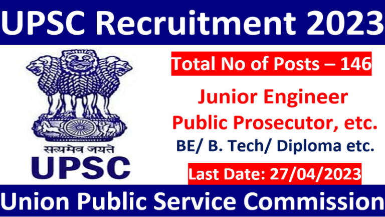 UPSC Recruitment 2023 for Junior Engineer - JE and Other - 146 Posts, Notification Pdf Download, Apply Online, Last Date, Exam Date, Syllabus, Admit Card, etc.